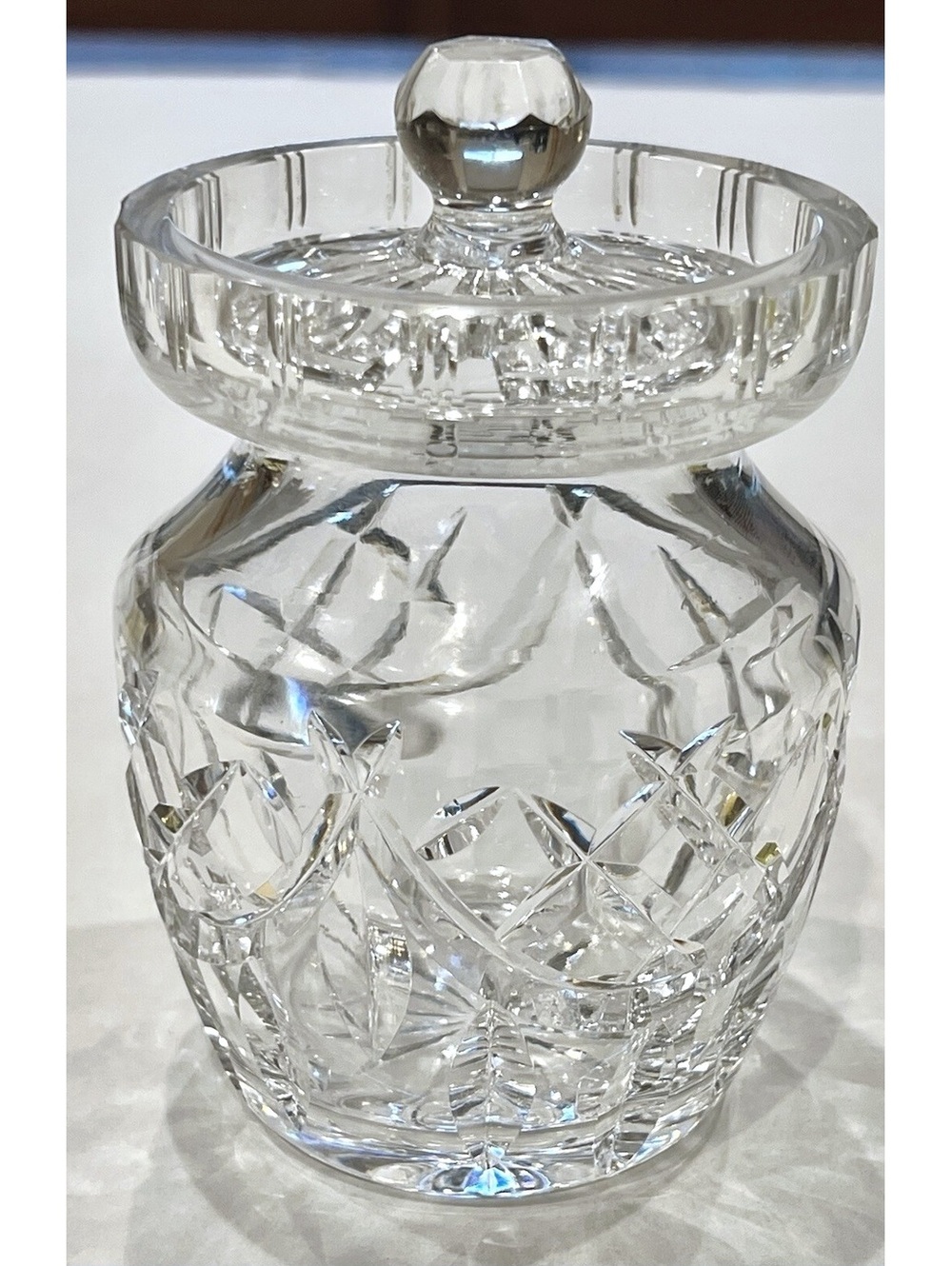 WATERFORD CRYSTAL Jelly Or Jam Jar No Spoon With Lid 4 1/2" Tall.